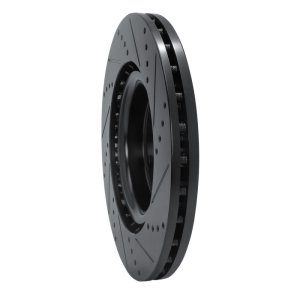 Subaru WRX Brake Rotor (1) - Front Left - R1 Concepts - Drilled & Slotted - Black - `18-`25